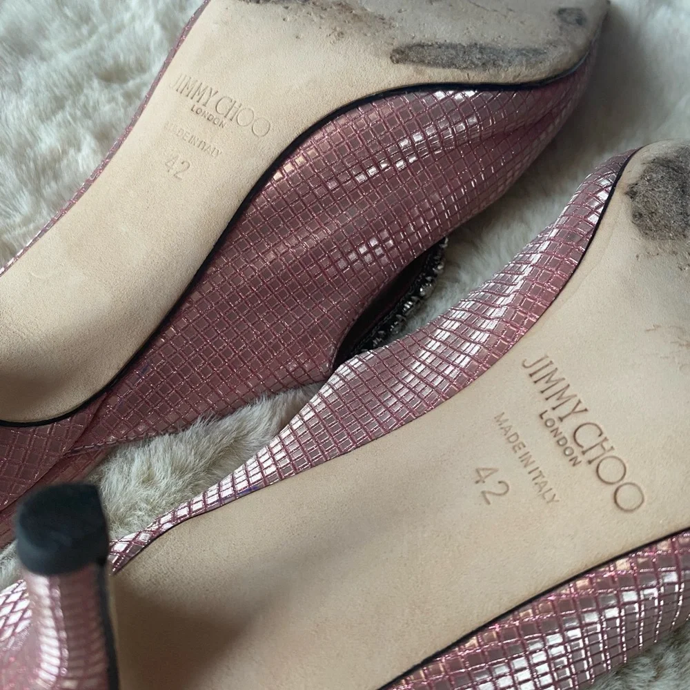 Jimmy Choo Bing 65 Pink Heels with Crystal Strap - Picture 3 of 12